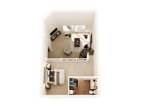 Floor plan for 1 bed, 1.5 baths, 720 sqft